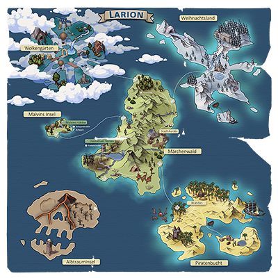 Weltkarte von Larion mit den fünf Regionen